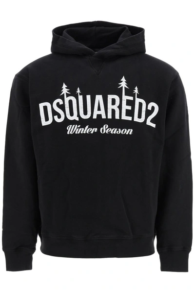 Shop Dsquared2 D2 Winter Season Hooded Sweatshirt In Black