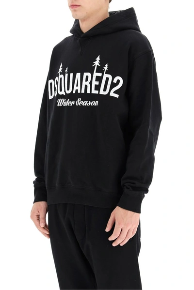 Shop Dsquared2 D2 Winter Season Hooded Sweatshirt In Black