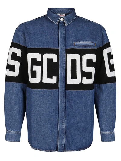 Shop Gcds Logo Band Denim Shirt In Blue