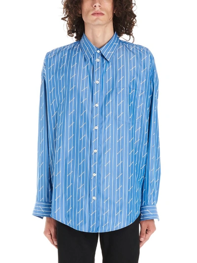Shop Balenciaga Logo Striped Shirt In Blue