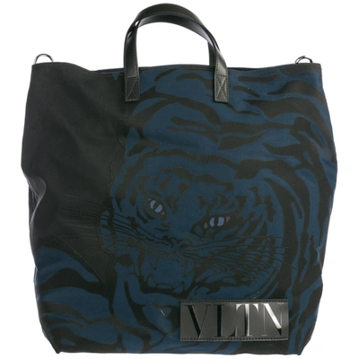 Shop Valentino Vltn Tiger Tote Bag In Blue