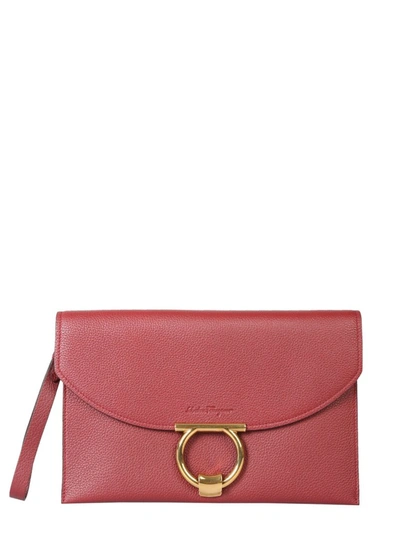 Shop Ferragamo Salvatore  Gancini Clutch Bag In Red