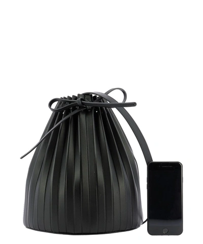 Shop Mansur Gavriel Pleated Drawstring Bucket Bag In Black