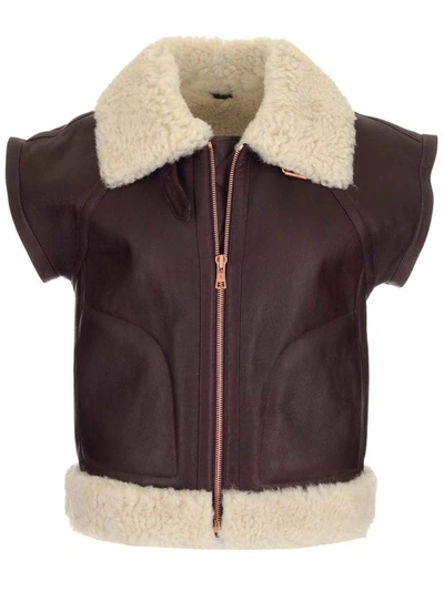 Shop See By Chloé Aviator Shearling Zip In Brown