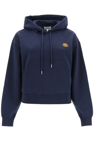Shop Kenzo Tiger Patch Drawstring Hoodie In Blue