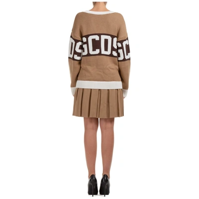 Shop Gcds Logo Sweater Dress In Beige