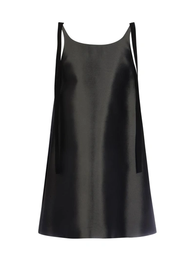 Shop Prada Embroidered Neckline Dress In Grey