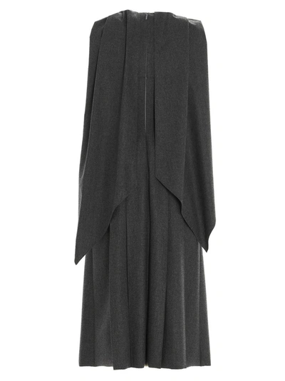 Shop Fendi Draped Collar Midi Dress In Grey
