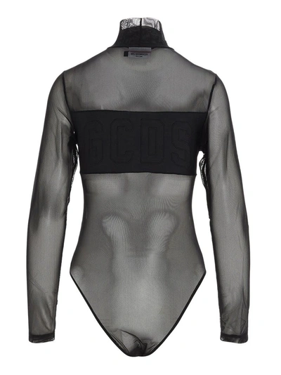 Shop Gcds Logo Band Sheer Bodysuit In Black