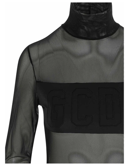 Shop Gcds Logo Band Sheer Bodysuit In Black