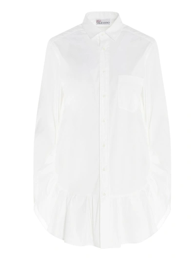 Shop Red Valentino Redvalentino Flounce Detail Poplin Shirt Dress In White