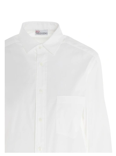 Shop Red Valentino Redvalentino Flounce Detail Poplin Shirt Dress In White