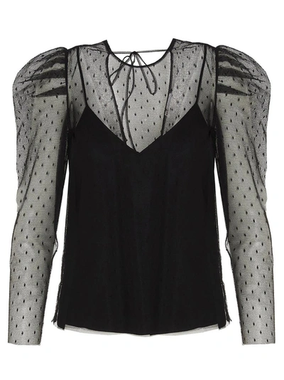 Shop Red Valentino Redvalentino Point D'esprit Tulle Top In Black