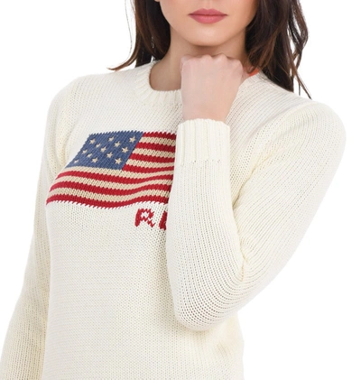 Shop Polo Ralph Lauren Flag Intarsia Knit Jumper In White