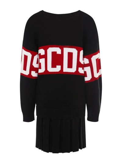 Shop Gcds Logo Intarsia Knitted Dress In Black