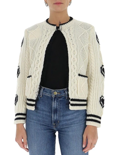 Shop Red Valentino Redvalentino Jacquard Cable Knit Cardigan In White