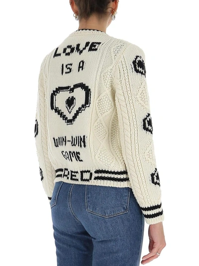 Shop Red Valentino Redvalentino Jacquard Cable Knit Cardigan In White