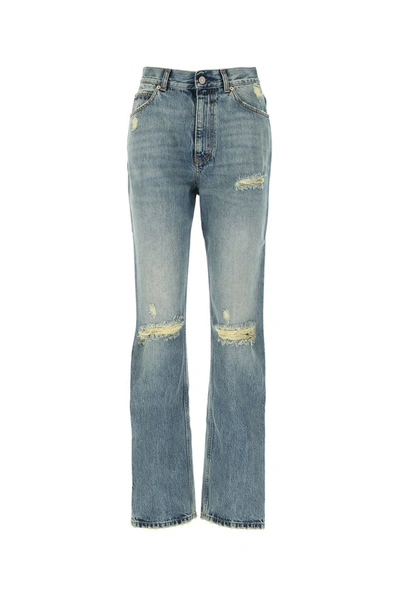Shop Gucci Distressed Straight Leg Jeans In Blue