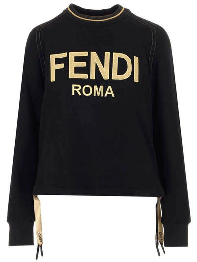 Shop Fendi Logo Embroidered Sweatshirt In Black