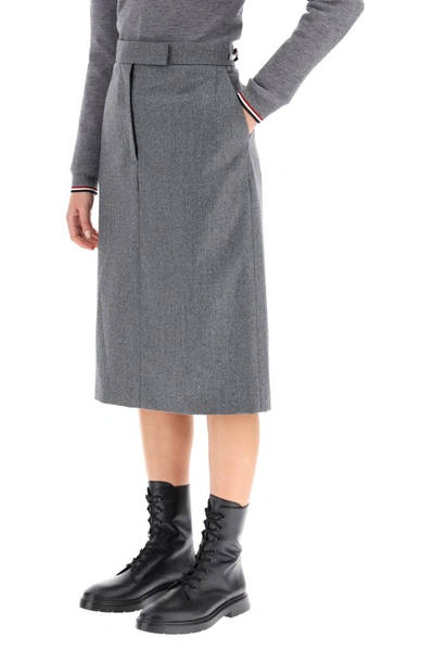 Shop Thom Browne Midi Pencil Skirt In Grey