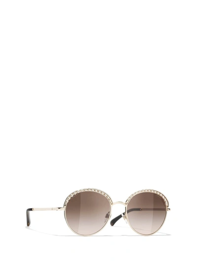Pre-owned Chanel Round Frame Sunglasses In Gold