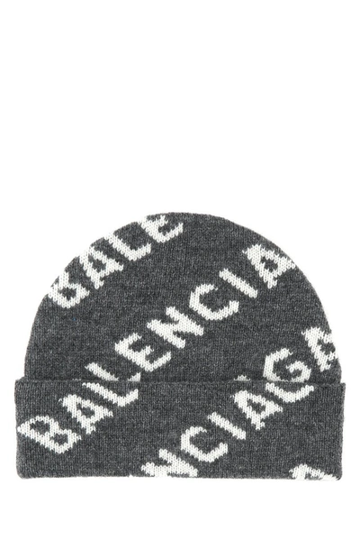 Shop Balenciaga All Over Logo Beanie In Grey