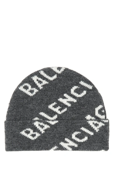 Shop Balenciaga All Over Logo Beanie In Grey