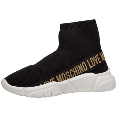 Shop Love Moschino Logo Strap Sock Sneakers In Black