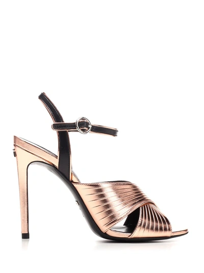 Shop Gucci Ankle Strap Heel Sandals In Gold