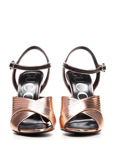 Shop Gucci Ankle Strap Heel Sandals In Gold