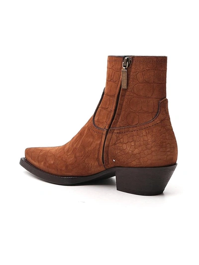Shop Saint Laurent Lukas Western Embossed Ankle Boots In Brown