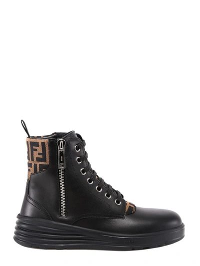 Shop Fendi Ff Monogram Detail Combat Boots In Black