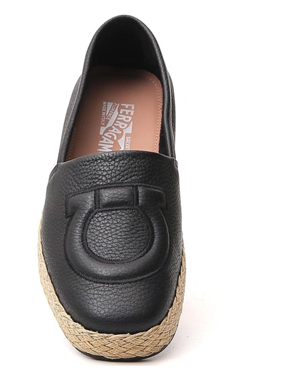 Shop Ferragamo Salvatore  Logo Embossed Espadrilles In Black