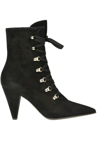 Shop Gianvito Rossi Waterloo Suede Lace Up Ankle Boots In Black