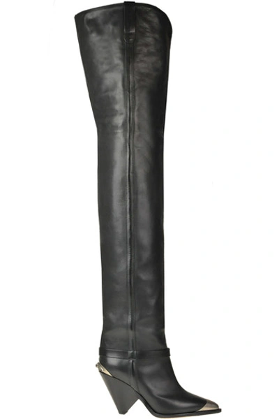 Shop Isabel Marant Leather Over The Knee Boots In Black