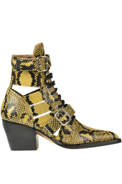 Shop Chloé Rylee Reptile Print Leather Ankle-boots In Mustard