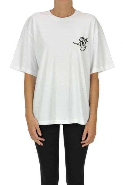 Shop Msgm Embroidered Designer Logo T-shirt In White