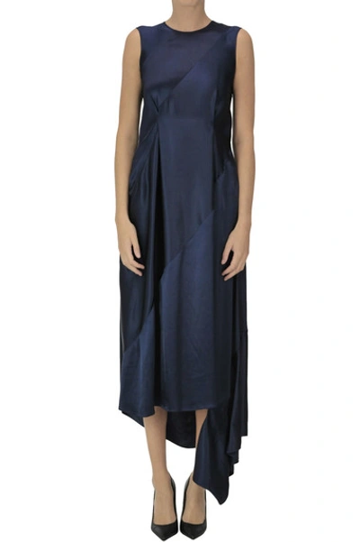 Shop Loewe Satin Long Dress In Navy Blue
