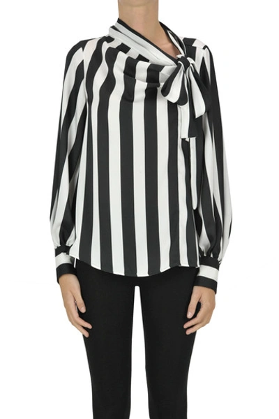 Shop Msgm Striped Crepè Blouse In Black