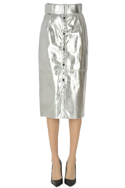 Shop Msgm Metallic Effect Eco-leather Pencil Skirt In Silver