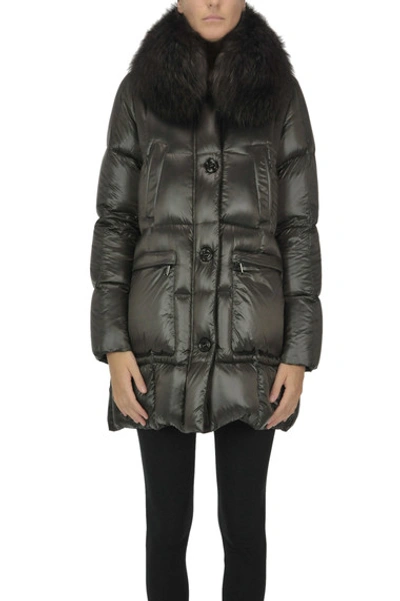 Shop Moorer Fur Collar Down Jacket In Dark Brown