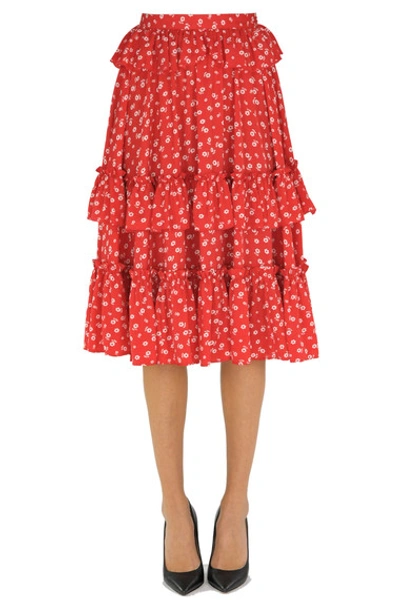 Shop Alexa Chung Flower Print Midi Skirt In Red