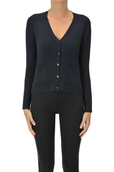 Shop Max Mara Silk And Wool Cardigan In Navy Blue