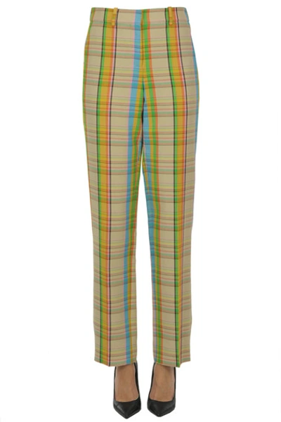 Shop Loewe Checked Print Trousers In Multicoloured