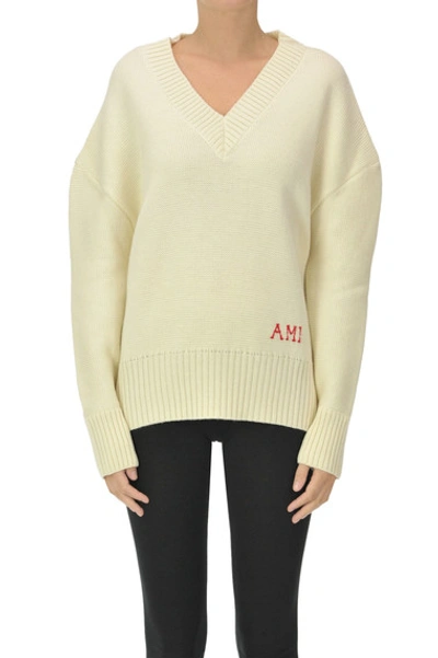 Shop Ami Alexandre Mattiussi Oversized Wool Pullover In Cream