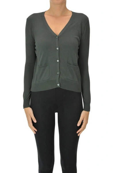 Shop Max Mara Silk And Cotton Cardigan In Dark Green