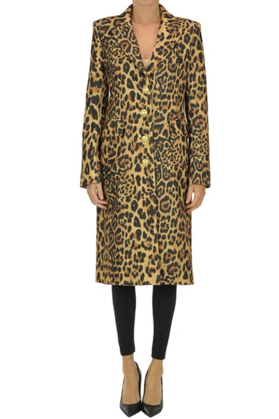 Shop Rabanne Animal Print Wool-blend Coat In Beige