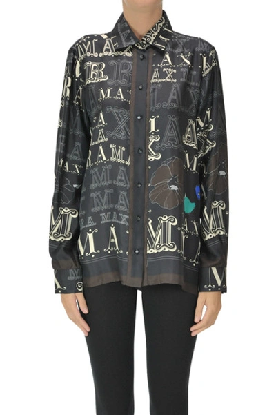 Shop Max Mara Designer Logo Silk Shirt In Black