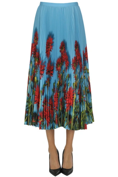Shop Dries Van Noten Pleated Crepè Skirt In Light Blue