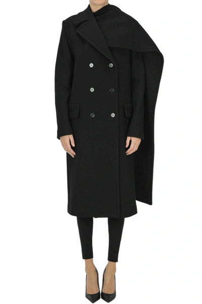 Msgm Double-breasted Wool Coat In Black